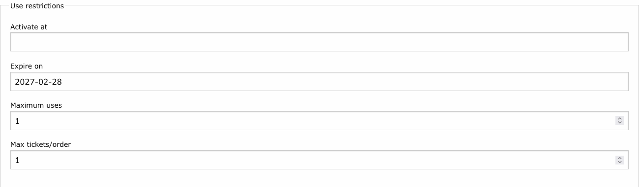 Use restrictions section of the friend code's edit form with Expire on and Maximum uses fields
