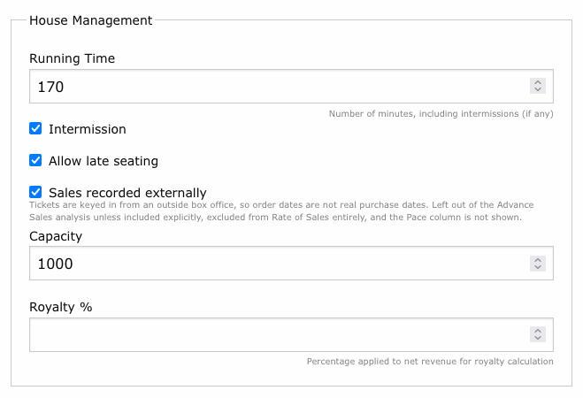 Sales recorded externally on the production form