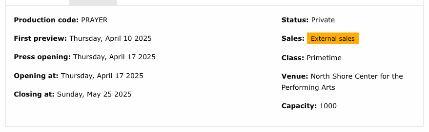 External sales label on the production page