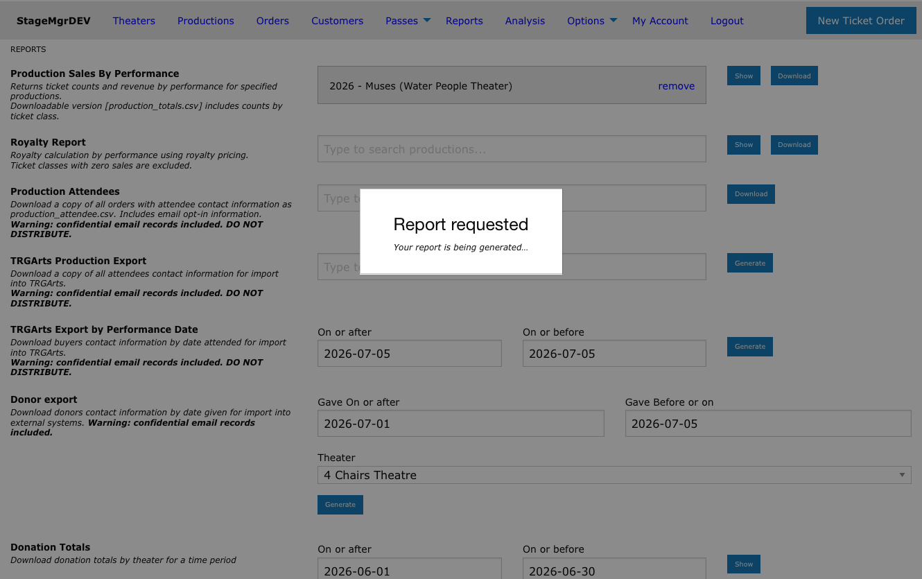 Report requested overlay